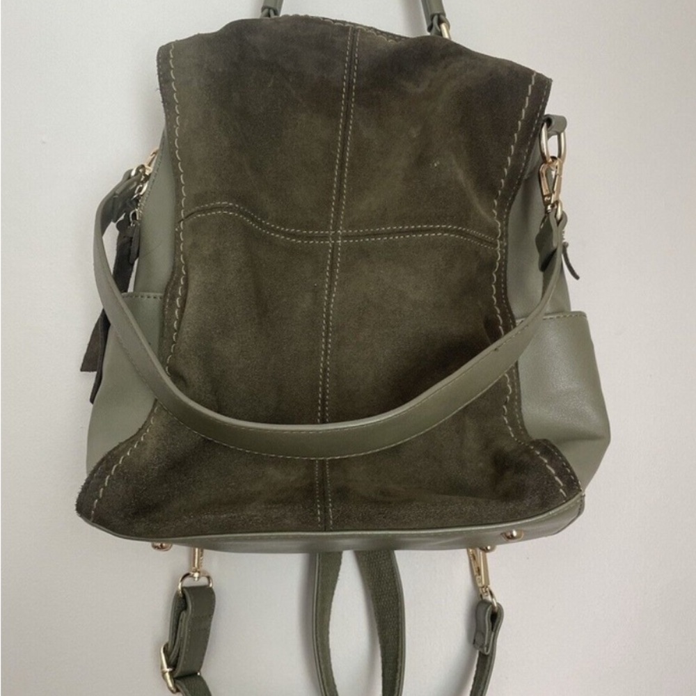 Moda Luxe Olive Green Suede & Leather Backpack Vegan